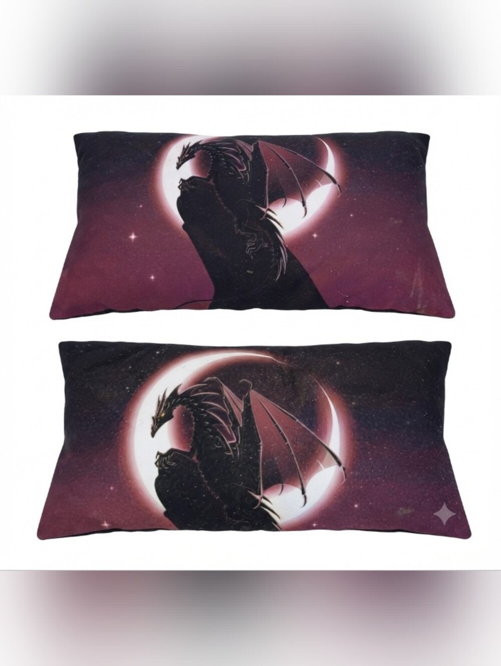 Pair of Dragon Crescent Moon Throw Pillows - Starry Night Sky Design